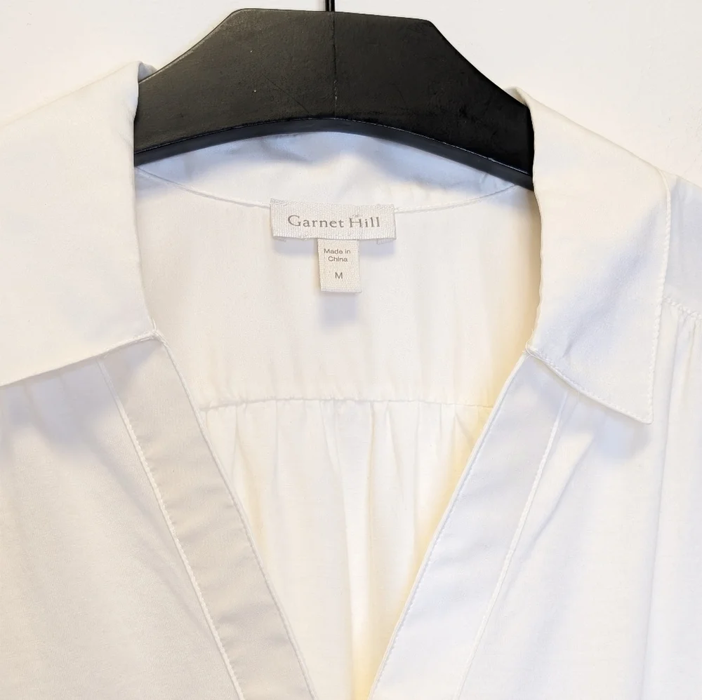 Garnet Hill Freya Silk Top Cream V-Neck Short Sleeve Blouse M - Picture 6 of 10